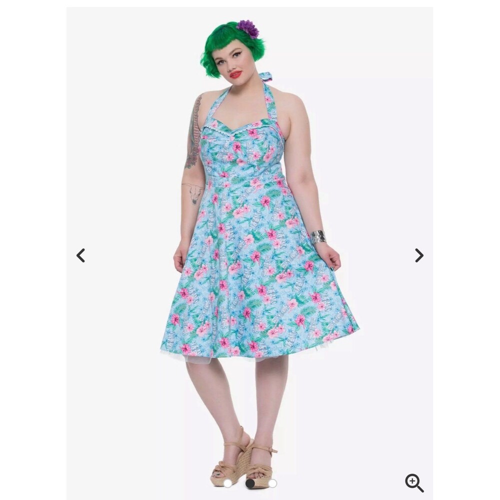 Hot Topic Blue Floral Hawaiian Tiki Halter Dress Sz XL